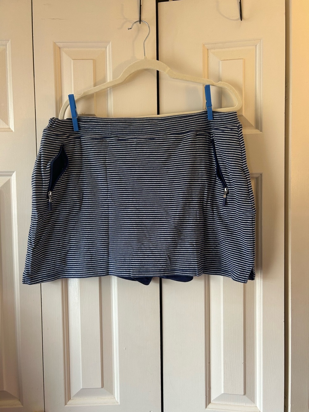Old Money Althleisure Striped Navy & White Skort with Zip Pockets